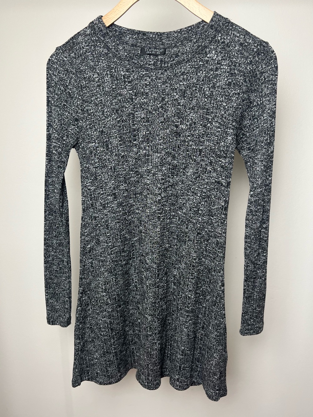 Topshop Marble Gray Long Sleeve Knit Mini Dress